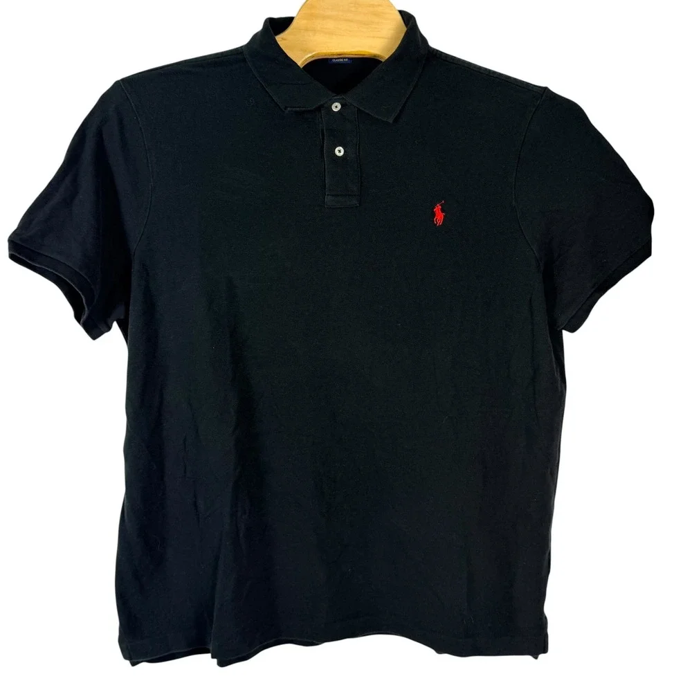 Polo Ralph Lauren Polo Shirt Men XXL Black Classic Fit Cotton Red Pony Logo Golf